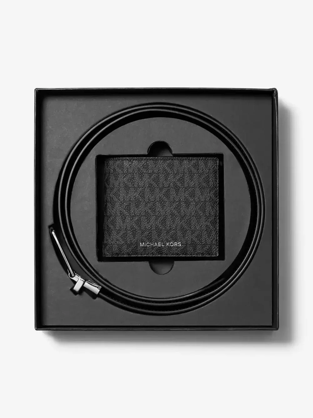 Michael Kors Black Men's Monogram Wallet and Belt Set